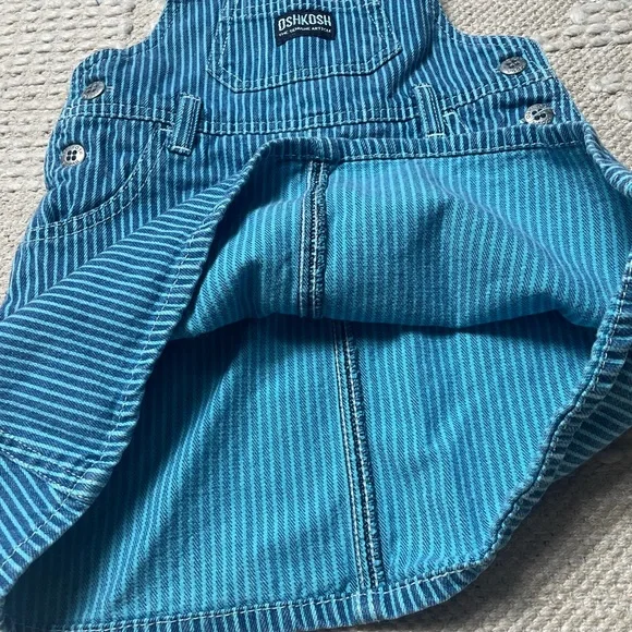 Vintage OshKosh B'Gosh Blue Pinstripe Overall Dress Jumper Baby Size 24 Months - Picture 5 of 7